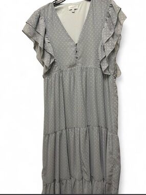 Sleeveless Ruffle V-Neck Midi Dress - Light Gray
